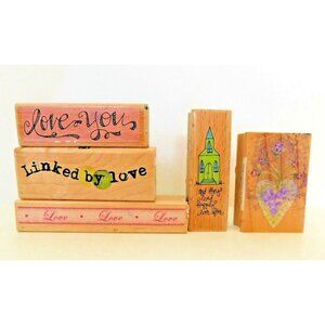 Rubber Stamps Lot of 5 Wedding Romance Chapel Phrases Scrapbooks Wood Mounted